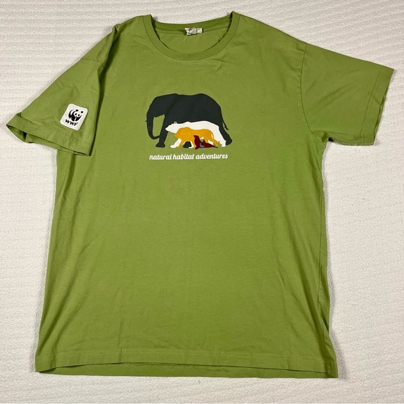 WWF Elephants Natural Habitat Adventures Organic Cotton T-Shirt Men’s XL Green - Picture 2 of 9